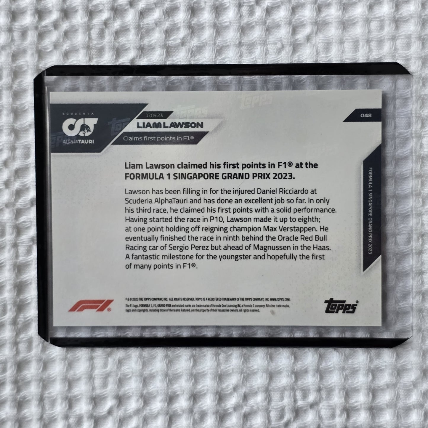 Liam Lawson 2023 Topps Now Card #48 - Claims first points in F1