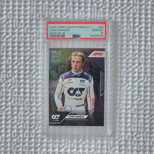 Rare Liam Lawson 2023 Topps Now #42 – F1 Debut, Dark Blue /99, PSA 10 GEM MINT