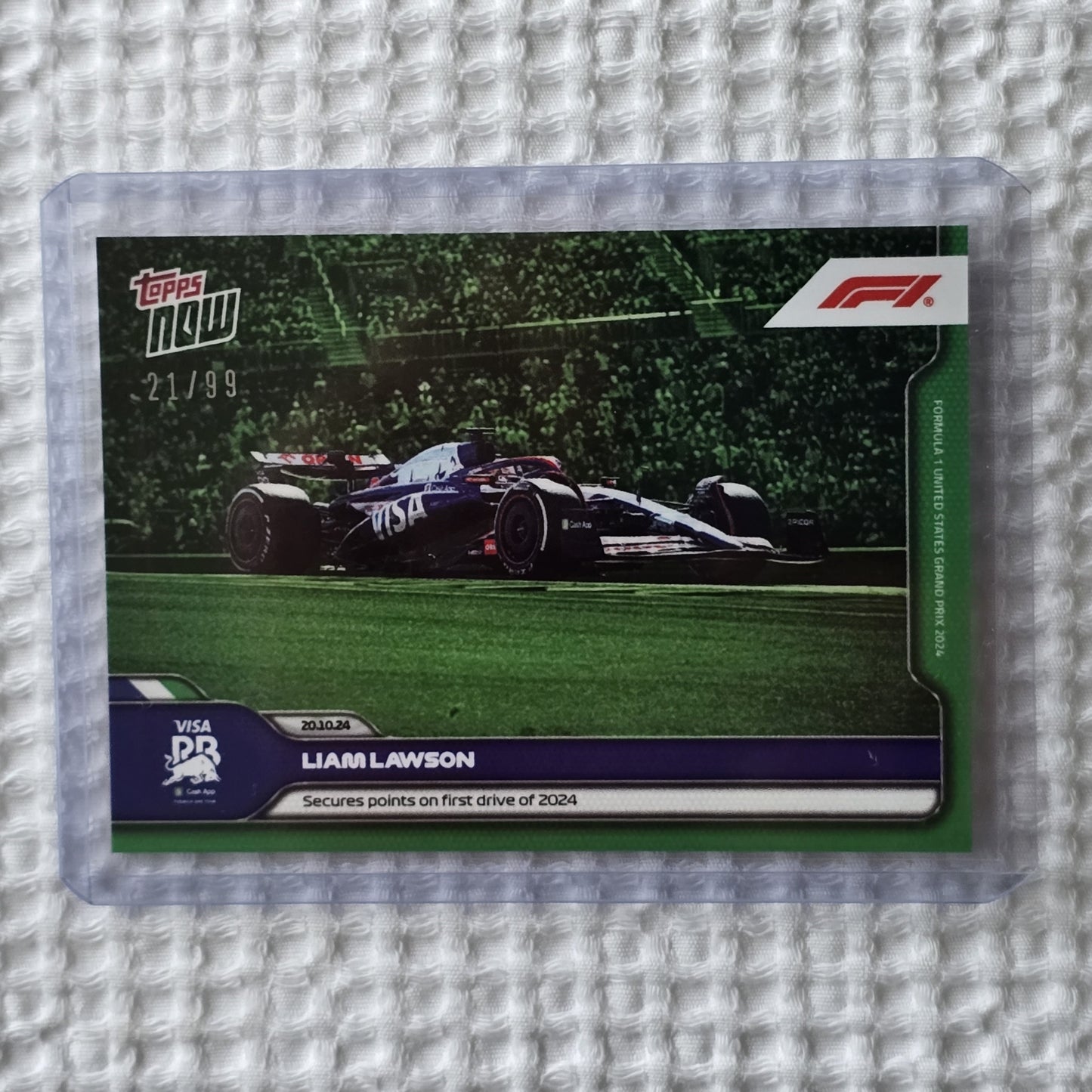 Liam Lawson 2024 Topps Now Card #63 – Dark Blue 21/99 – First Points of Season