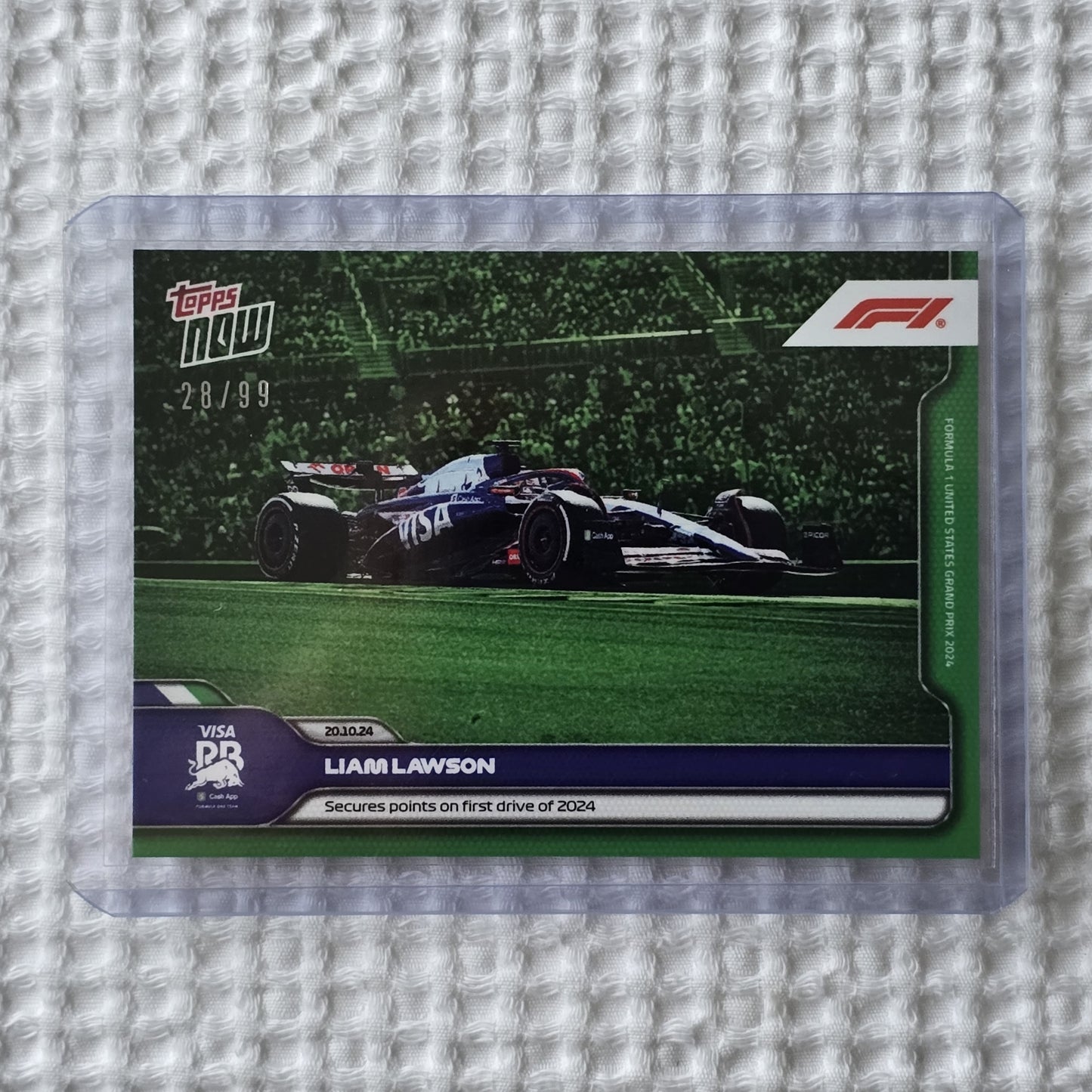 Liam Lawson 2024 Topps Now Card #63 – Dark Blue 28/99 – First Points of Season